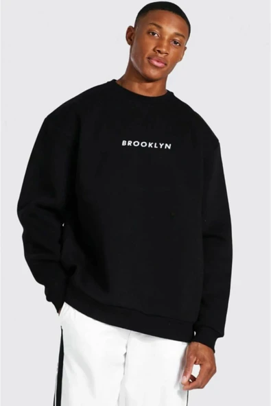 LEONE Siyah Sweat Brooklyn Baskılı Oversize ürün görseli