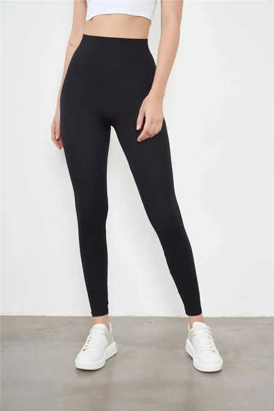 Gala Yüksek Bel Fitilli Örme Toplayıcı Tayt - Resim 3