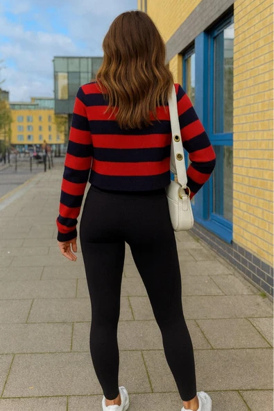 KOZİA OUTDOORS Krımızı Şeritli Triko Kısa Hırka - Resim 2