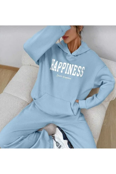 KOZİA OUTDOORS HAPPINES BASKILI KAPÜŞONLU OVERSİZE UNİSEX SWETŞHİRT ürün görseli