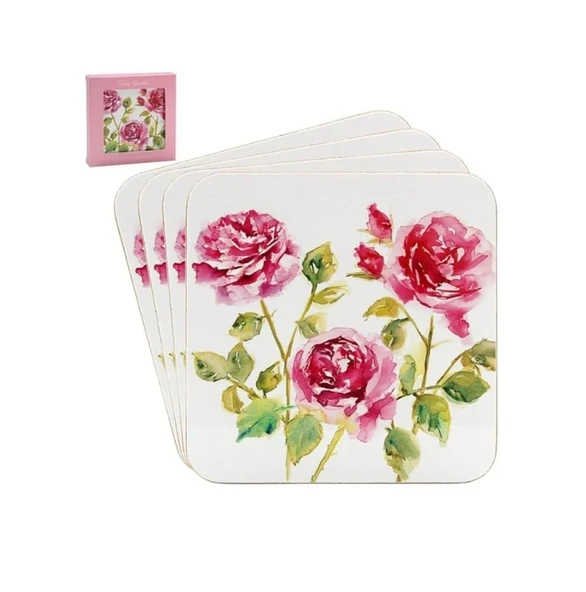 The Leonardo Collection Lesser & Pavey Jennifer Rose Özel Tasarımı Rose Garden Serisi Shabby Chic Çiçek/Pembe Gül Desenli Bardak/Kupa Altlığı - Resim 2