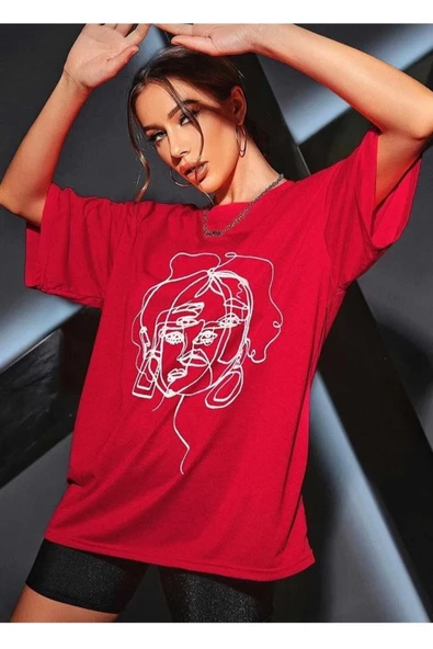 KOZİA OUTDOORS malkoçbey kadın yüz  figür detaylı basic oversize unisex  t-şhirt - Resim 6