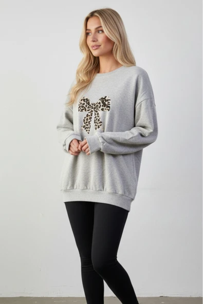 blackbonds baskılı bisiklet yaka kadın basic sweatshirt - Resim 3