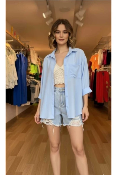 blackbonds Kadın Keten Gömlek Yazlık Oversize Gömlek Yeni Sezon ürün görseli