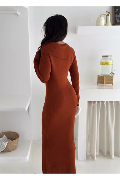 beyaz style Kadın Fitilli Kaşkorse Kumaş Elbise Boy 135cm - Resim 5