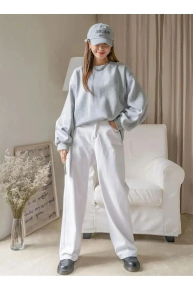 blackbonds unisex blackbonds Gri Düz Bisiklet Yaka Sweatshirt - Resim 3