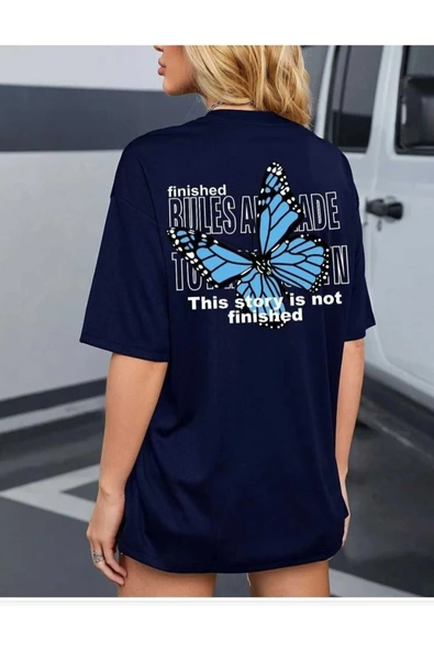 KOZİA OUTDOORS MALKOÇBEY MAVİ SIRT KELEBEK  BASKILI OVERSİZE UNİSEX BASİC T-ŞHİRT - Resim 8