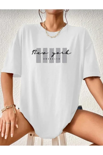 KOZİA OUTDOORS malkoçbey newyork broklıyn baskılı overisze unisex basic t-şhirt ürün görseli