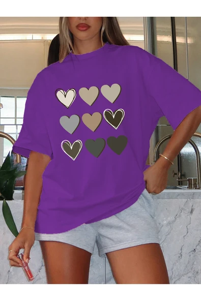 Garalio Renklli kalp oversize tişört GARALİO - Resim 5