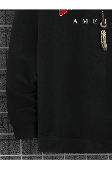 blackbonds Siyah Unisex Chicago America Baskılı Oversize Sweatshirt - Resim 5