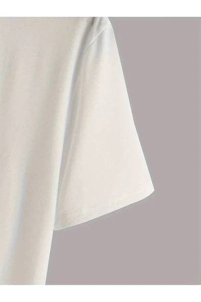 kenoger Unisex Oversize Fit Bisiklet Yaka Creative Yazı Baskılı Tişört - Resim 10