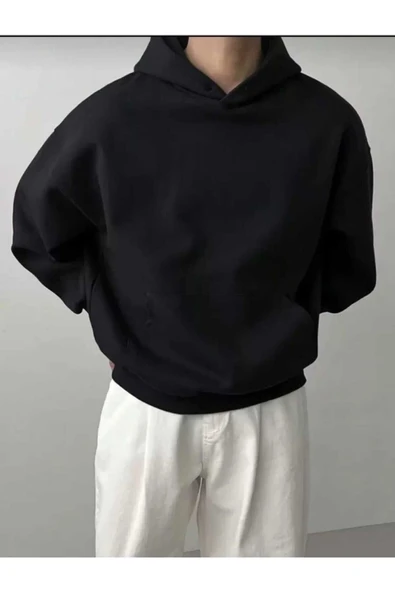 blackbonds Unisex Düz Siyah Kapüşonlu Sweatshirt ürün görseli