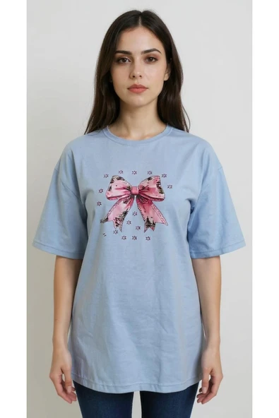 KOZİA OUTDOORS pembe fiyonk baskılı basic s-m-l-xl -6-13 yaş tişört ürün görseli