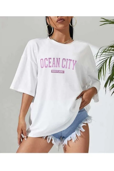 KOZİA OUTDOORS malkoçbey ocean city baskılı oversize unisex basic t-şhirt ürün görseli