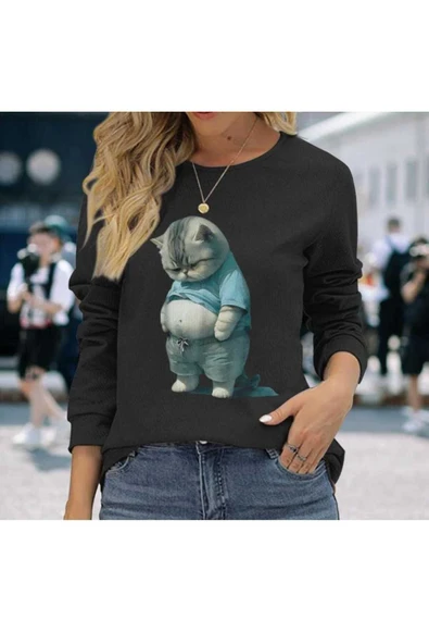 KOZİA OUTDOORS malkoçbey şişman kedi figürlü sweatşhirt ürün görseli