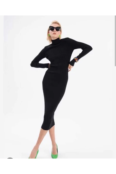 Vengeance Outlet Balıkçı Yaka Midi Boy Fitilli Kalem Elbise ürün görseli