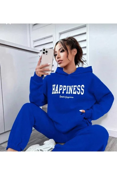 KOZİA OUTDOORS HAPPINES BASKILI KAPÜŞONLU OVERSİZE UNİSEX SWETŞHİRT ürün görseli