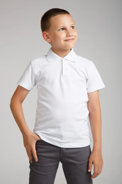 Dragora Erkek Çocuk Penye Polo Yaka Beyaz Okul T-shirt - Resim 2