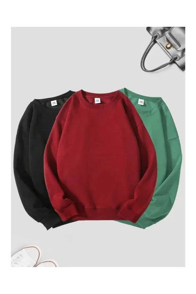 blackbonds 3lü kombin rekler baskısız basic bisiklet yaka sweatşhirt - Resim 5