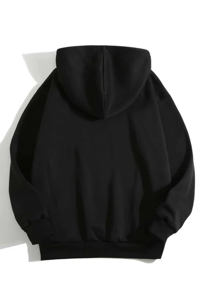 MANCY Unisex Turuncu Kalp Baskılı Kapüşonlu Sweatshirt - Resim 5