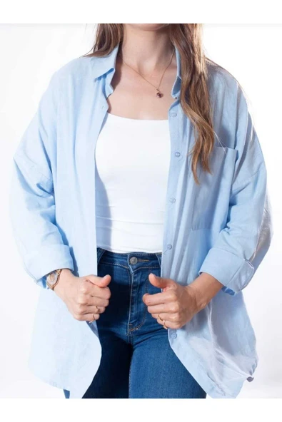 blackbonds Kadın Keten Gömlek Yazlık Oversize Gömlek Yeni Sezon - Resim 2