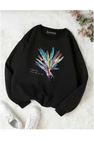 KOZİA OUTDOORS renkli tüy baskılı oversize unisex basic sweatşhirt - Resim 11