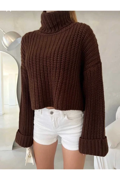 KOZİA OUTDOORS malkoçbey  Kadın degaje Balıkçı Yaka Crop Triko Kazak - Resim 4