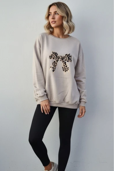 blackbonds baskılı bisiklet yaka kadın basic sweatshirt - Resim 7