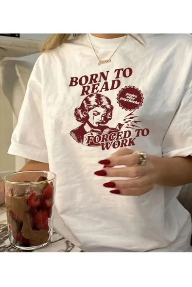 KOZİA OUTDOORS born to read baskılı basic bisiklet yaka kadın tişört ürün görseli