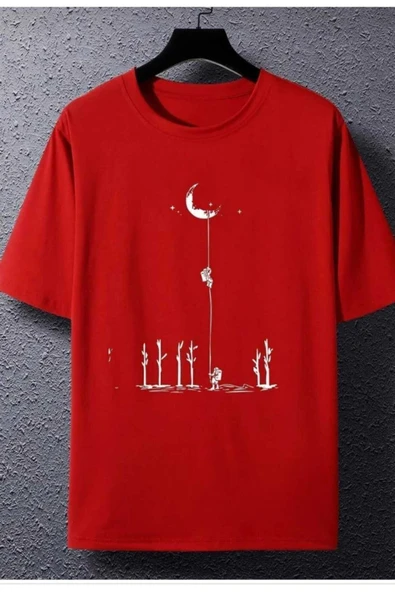 KOZİA OUTDOORS aya tırmanan astronot baskılı oversize basic o yaka unisex t-şhirt ürün görseli