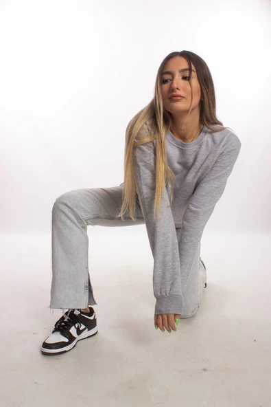 blackbonds Kadin Gri Basic Oversize Sweatshirt - Resim 4