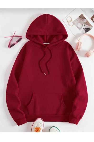 KOZİA OUTDOORS malkoçbey bordo kapüşonlu oversize unisex swetşhirt ürün görseli