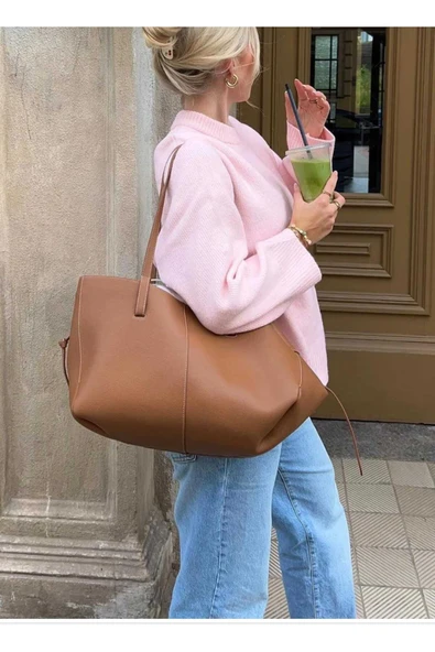 KOZİA OUTDOORS Rahat Kalıp Bisiklet Yaka Kadın Triko Kazak Pembe Oversize Basic Model - Resim 3