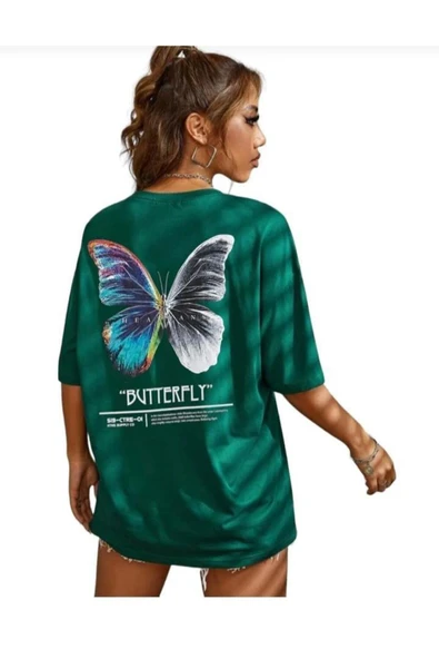 KOZİA OUTDOORS kadın butterfly baskılı bisiklet yaka tişört - Resim 7