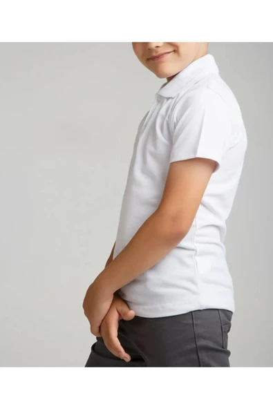 BLUEMOOR Unısex Çocuk Polo Yaka Kısa Kol Beyaz Okul T-shırt ürün görseli