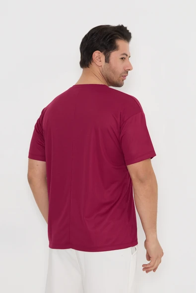 Moda Işık Spor T-shirt Erkek Bordo Renk Baskılı Yuvarlak Yaka - Resim 2