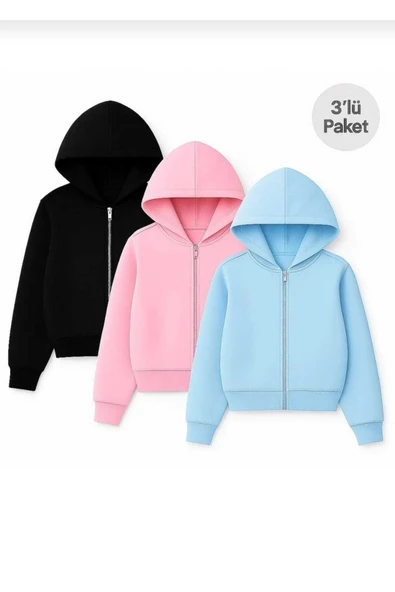 blackbonds Kapşonlu Fermuarlı Crop Hırka 3lü 3 İplik Şardonlu ürün görseli