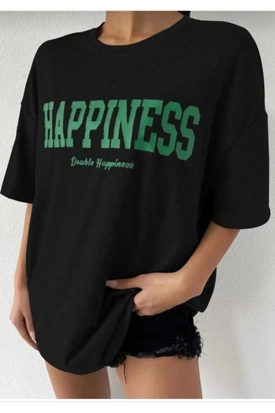 KOZİA OUTDOORS Happiness Yazı Baskılı Rahat Kalıp Oversize Tişört ürün görseli