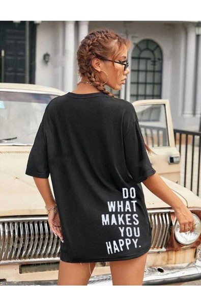 KOZİA OUTDOORS Rahat Kalıp Bisiklet Yaka Baskılı Oversize Pamuklu Tişört ürün görseli