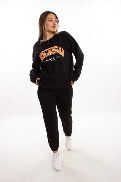 blackbonds Siyah Oversize Mıchıgan Sweatshirt - Resim 4