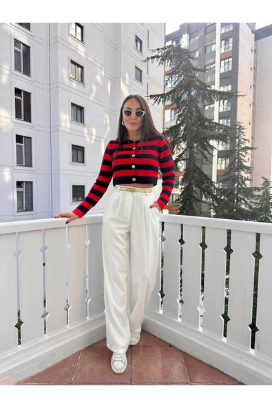 MaLkoç Bey MALKOÇ BEY Triko Şeritli Kısa Hırka - Resim 5