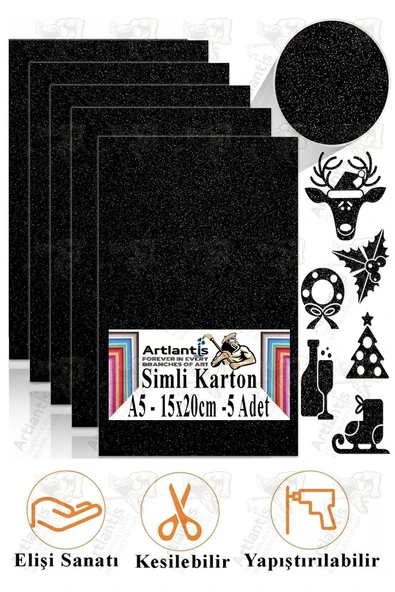 Simli Karton A5 15x20 cm 5 li 1 Paket Simli Fon Kartonu Parıltılı Kağıt Anasınıfı Kreş Etkinlik Proje Dekoratif - Resim 9