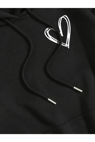 MANCY Unisex Turuncu Kalp Baskılı Kapüşonlu Sweatshirt - Resim 6