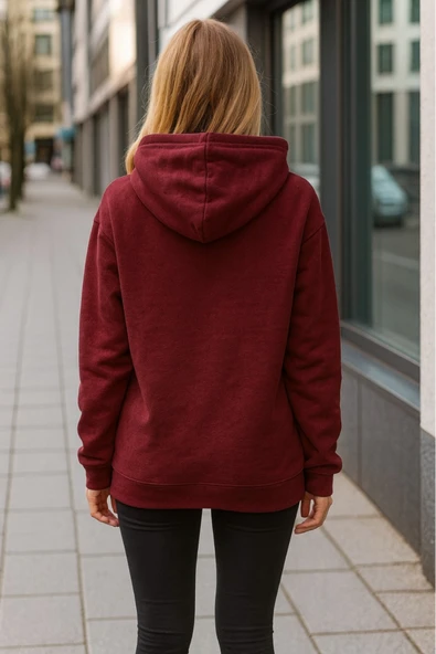 KOZİA OUTDOORS kurdela baskılı kadın kapuson basic swaetşhirt - Resim 2