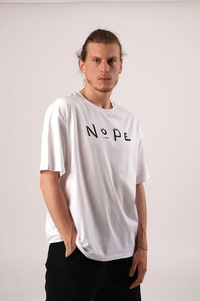 Pasage Oversize Nope Baskılı Beyaz Tshirt - Resim 4