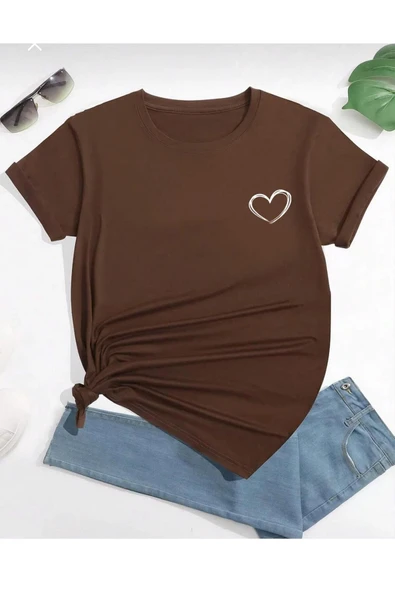 KOZİA OUTDOORS malkocbey minimal kalp kahverengi baskılı t-şhirt ürün görseli