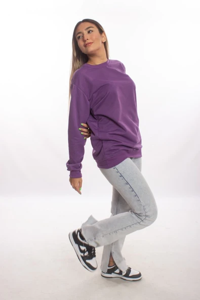 blackbonds Kadin Gri Basic Oversize Sweatshirt - Resim 10