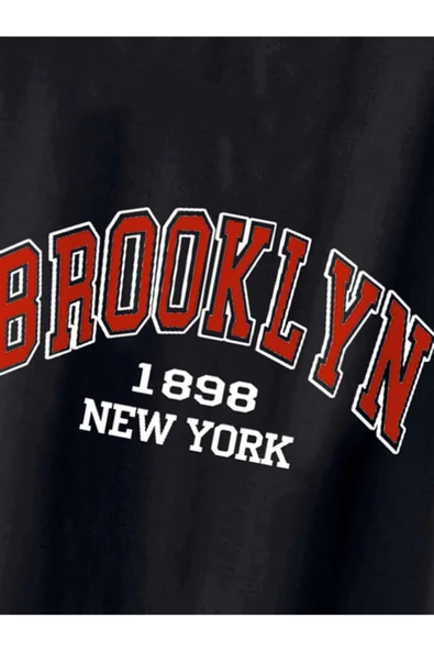arıkoğlu kumaşçılık Brooklyn 1898 New York Baskılı Crop Oversize Penye T-shirt Tişört - Resim 3