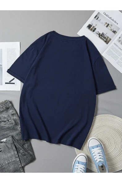 Doğannboss Kadın Lacivert Oversize Kelebek Ön Baskılı T-shirt - Resim 2