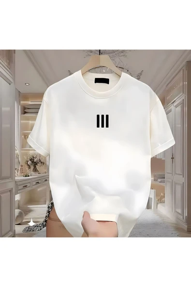 BİKOMBİNE 3 Çizgi Baskılı Beyaz Erkek Tshirt ürün görseli